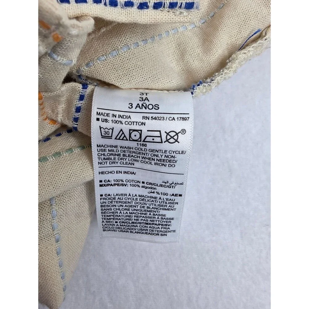 Old Navy Boy's Cream Short-Sleeve Button-Up Shirt with Stripes Size 3T AL-3532